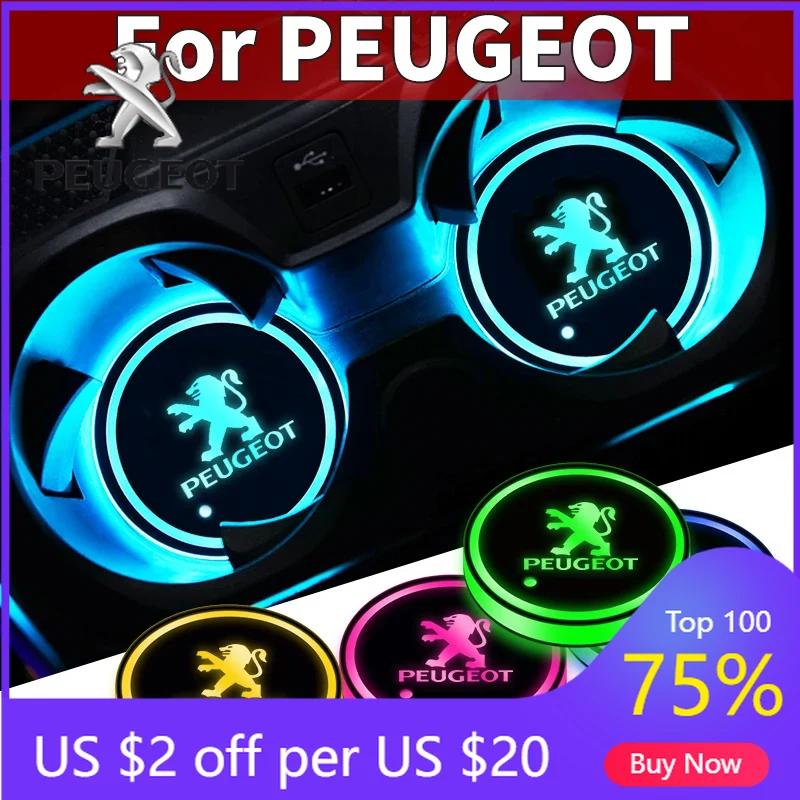 2026 Hot Car Sticker For Peugeot Car styling LED Luminous Car Water Cup Holder Coaster Lamps For Peugeot 308 408 508 RCZ 208 300