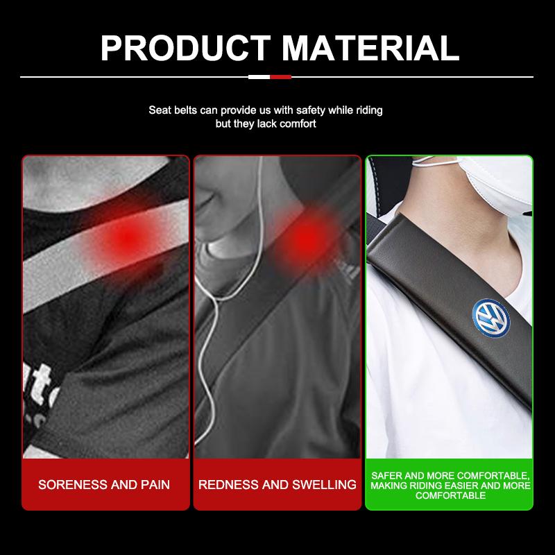 For Volkswagen VW 2pcs Car Seat Belt Shoulder Protector Litchi Grain Fatigue Relief Pad Polo Jetta Sagitar Magotan Passat B5 B6 zg6