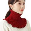 Women Fake Scarf High Collar Ribbed Texture Ruffle Trim Solid Color Knitting Collar Autumn Winter Thickened Warm False Collar