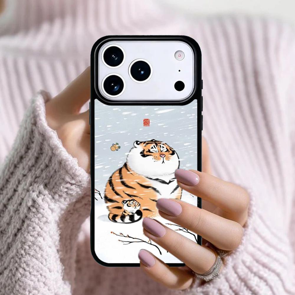 Cartoon Fat Tiger Phone Case For Apple iPhone 17 Air 16E 15 14 Plus 13 12 11 Pro Max Mini Funda Cover
