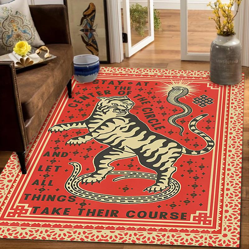 American Style Retro Animal Living Room Carpet Soft Room Decoration Aesthetic Bedroom Rug Easy Clean Foldable Cloakroom Mat