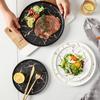 Japanese Creative Ceramic Western Food Plate with Marble Pattern and Edge Steak Plate, Hotel Tableware Setting Plate