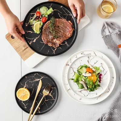 Японская креативная керамическая тарелка для западной еды с мраморным узором и кромкой, тарелка для стейка, сервировочная тарелка для гостиничной посуды