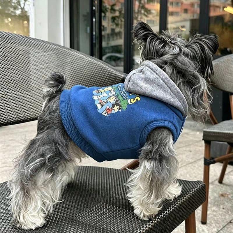 Fake Two Piece Pet Clothes Maltese Yorkshire Small Dog Fall/Winter Fashion Color Matching Hooded Printed Sweater