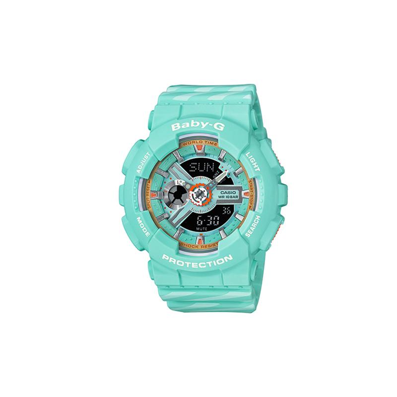 Casio CASIO Серия BABY-G Флуоресцентный зеленый Макаронный цвет Электронные часы Водонепроницаемые и ударопрочные Светодиодная подсветка Кварцевый механизм Смола BA-110CH-3A