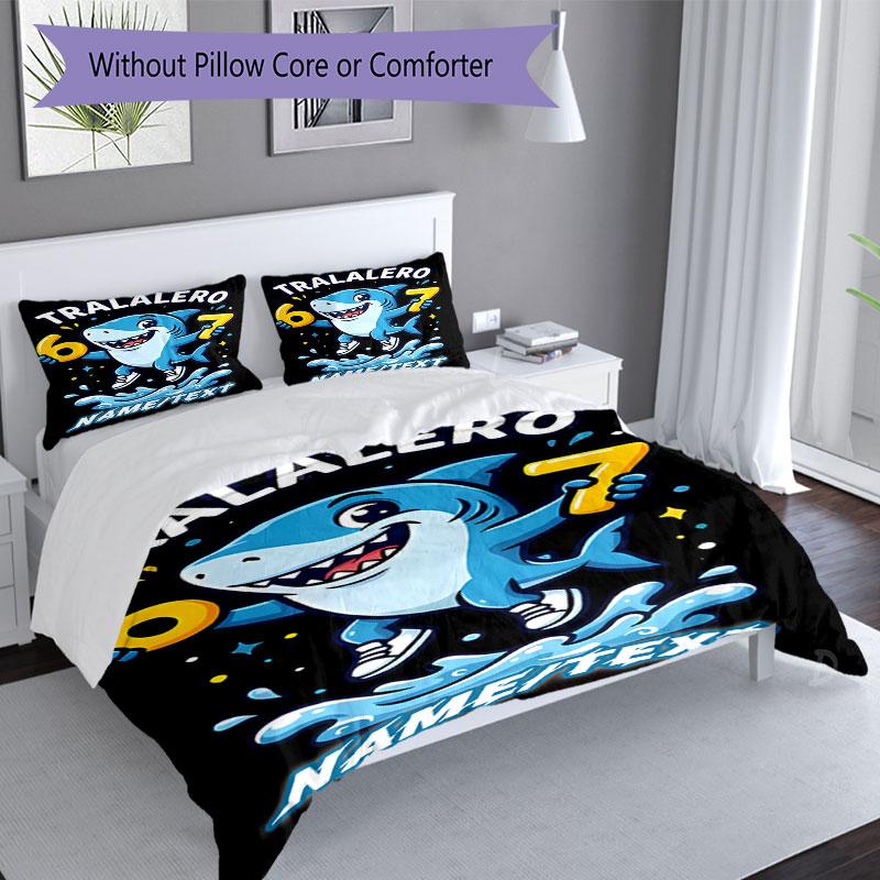 3PC Custom Name "Shark Party Celebration" Bedding Set Printed Bedding Set Duvet Cover Closure Includes 1 Duvet Cover & 153 Pillowcases for Bedroom