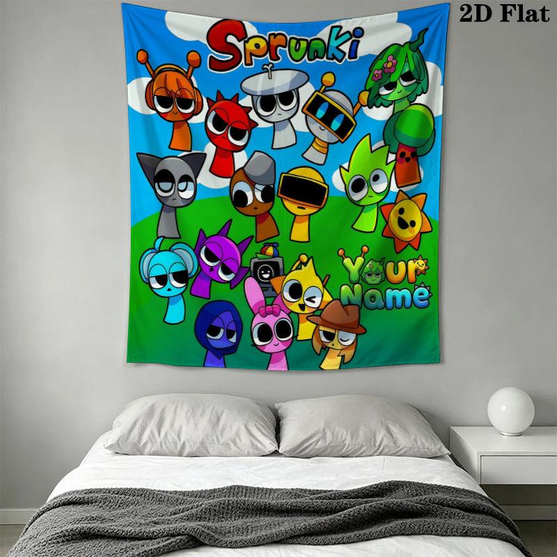 Sprunki Custom Name Wall Tapestry Aesthetic Wall Hanging Printed Fabric Blanket Decorative Tapestries for Bedroom Living Room Home Decor