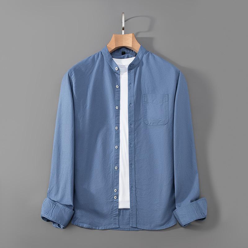 Весна и осень Новый стиль воротник-стойка Оксфорд хлопковая рубашка с длинными рукавами мужская облегающая рабочая рубашка повседневная рубашка дюймов