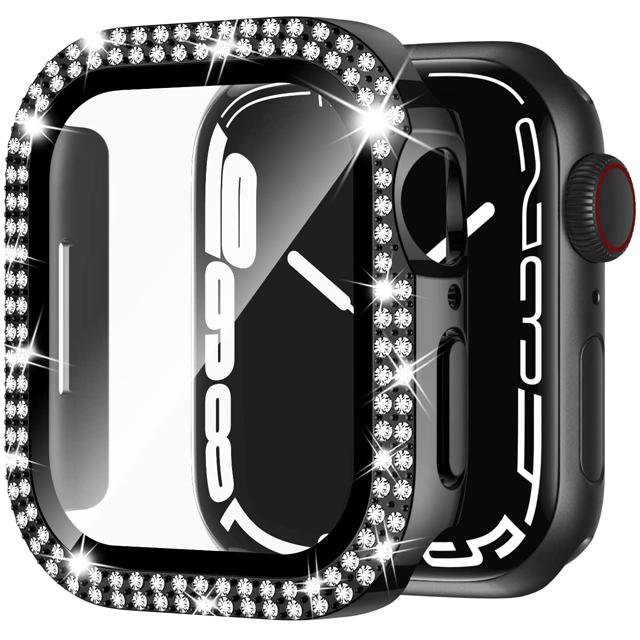 Стекло+Чехол для корпуса Apple Watch 45мм 44мм 41мм 40мм 46мм 42мм Блестящий Алмазный бампер+Защитное стекло для экрана серия 11 10 9 8 7 5 6 4 SE