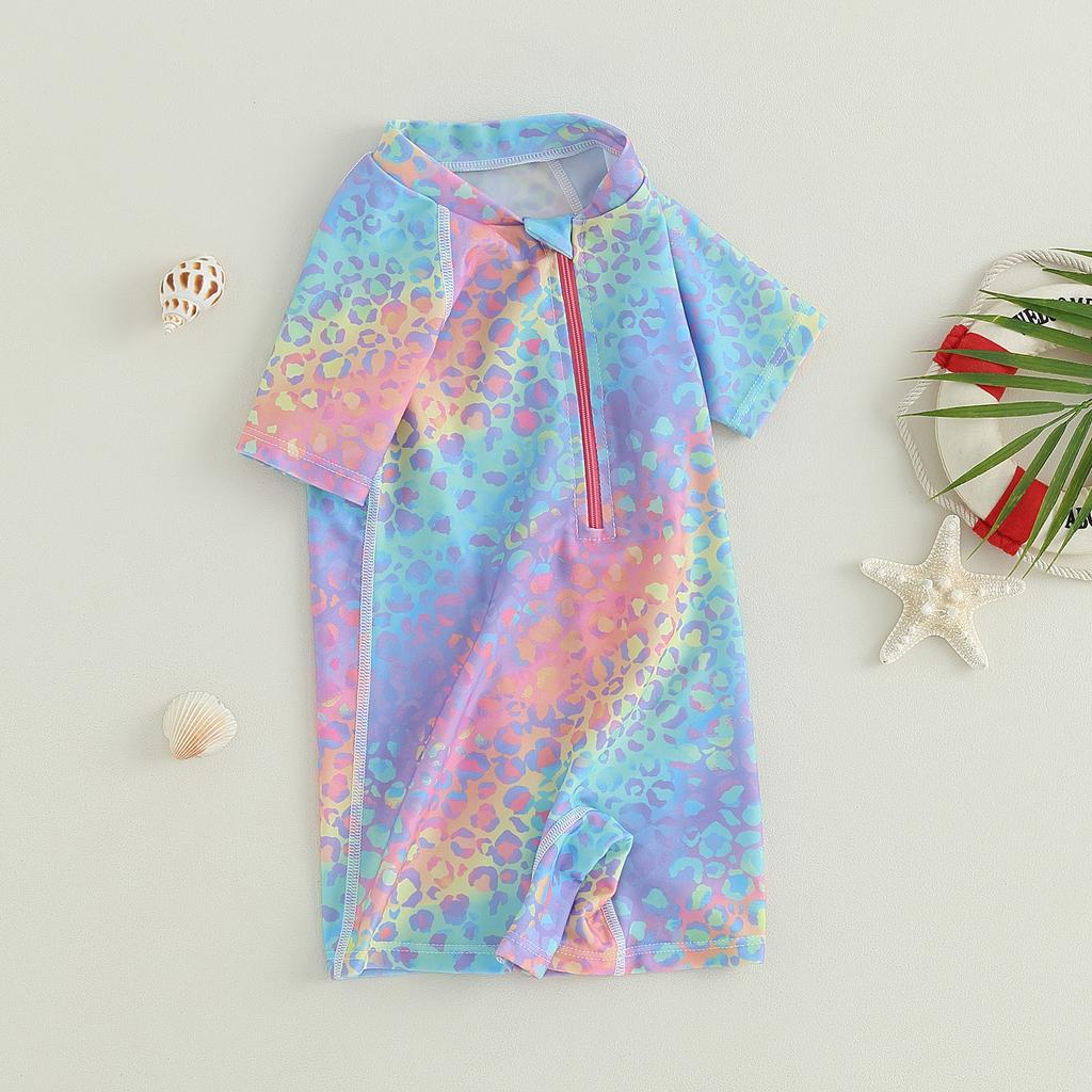 Baby Girl Swimsuits Summer Leopard Print Zipper Long Sleeve Beachwear for Toddler Bathing Suits