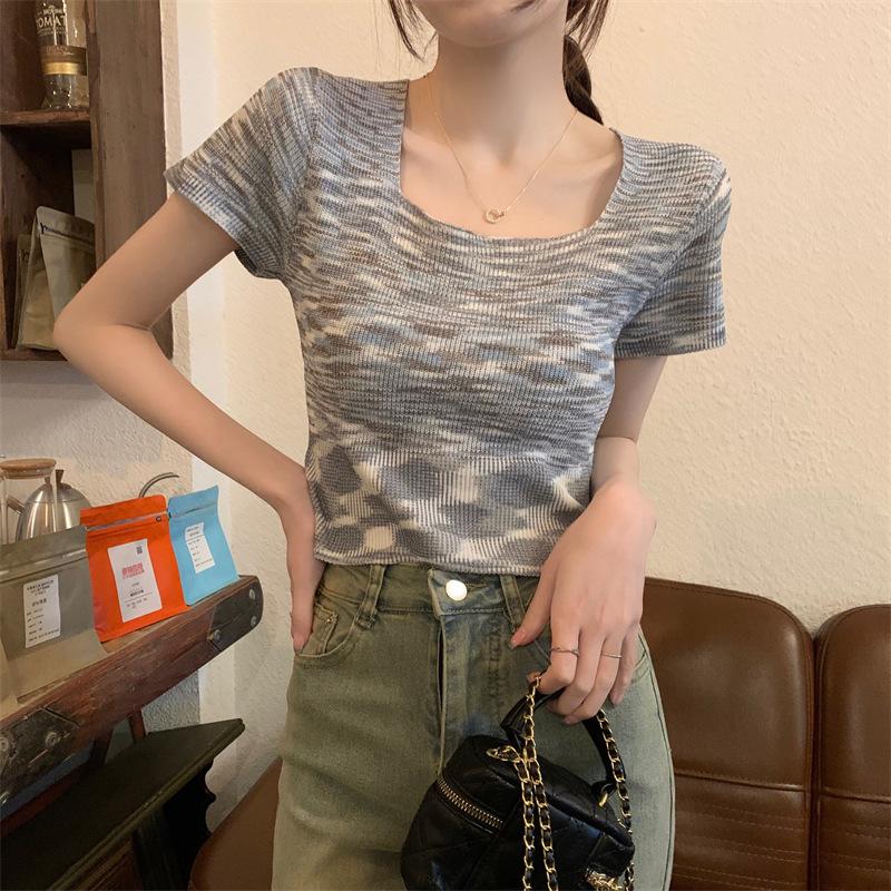 New Korean Style Simple and Fashionable Square Collar Short-sleeved Sweater Female Student Top Female Ins Trendy