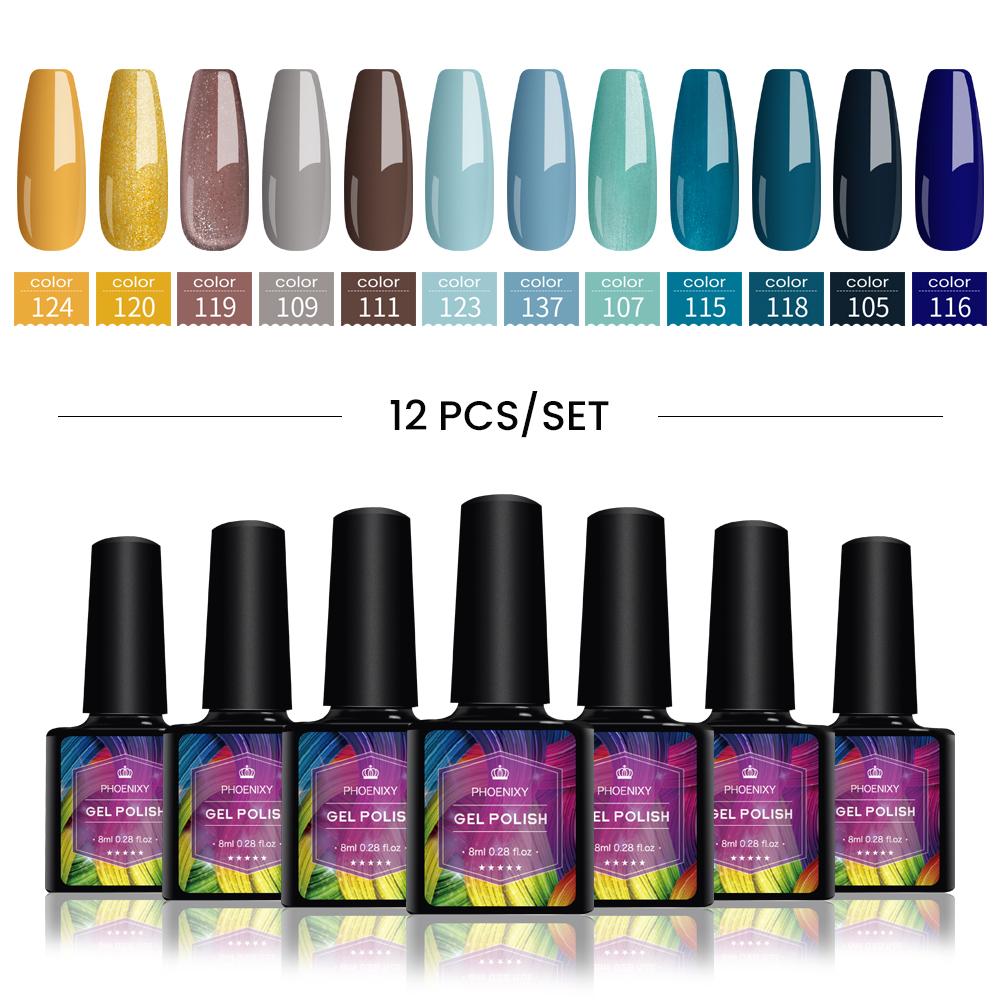PHOENIXY Набор гель-лаков для ногтей, 12 цветов, набор геля для замачивания с чистым цветом для дизайна ногтей, стартовый набор для начинающих, сделай сам, дома