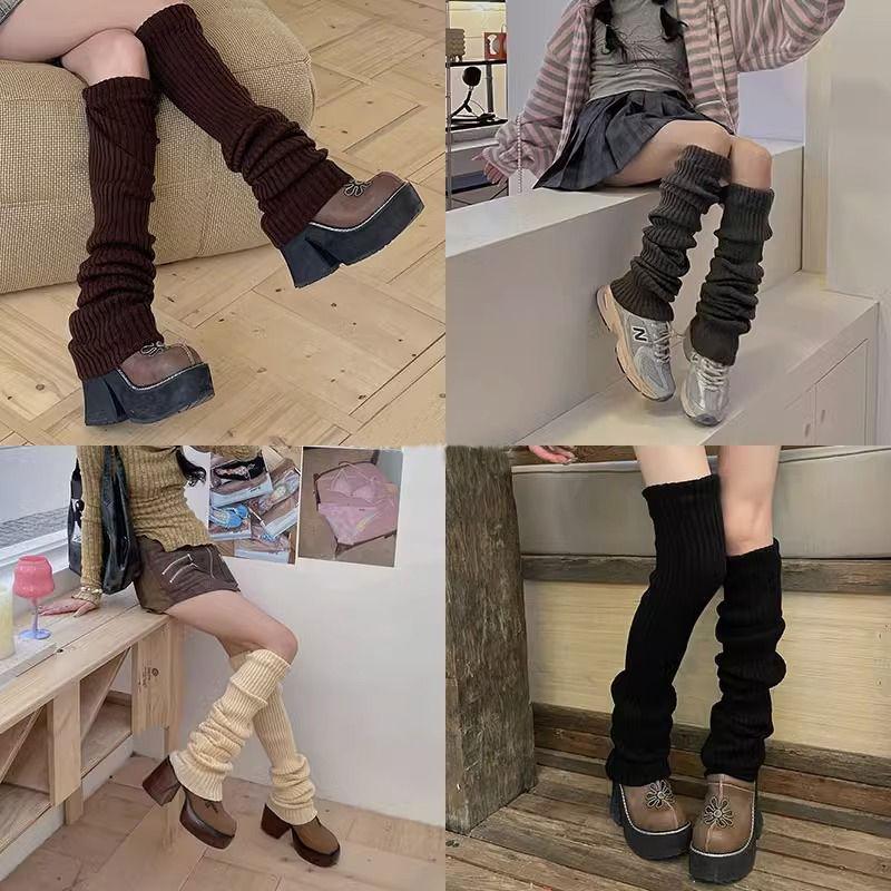 Японский стиль Плотная вязка Толстые Миди гетры Женские Форма JK Y2K Наслоенные носки Наслоенные леггинсы