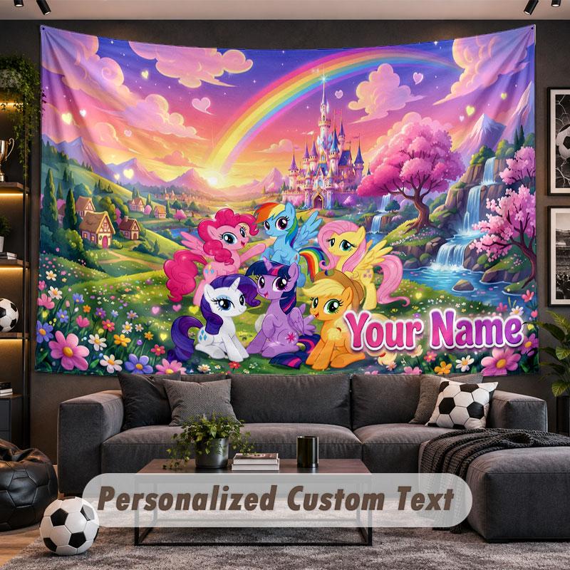 Wall Hanging Tapestry Custom NameMy Little Pony Pattern Personalized Printed Fabric Wall Decor