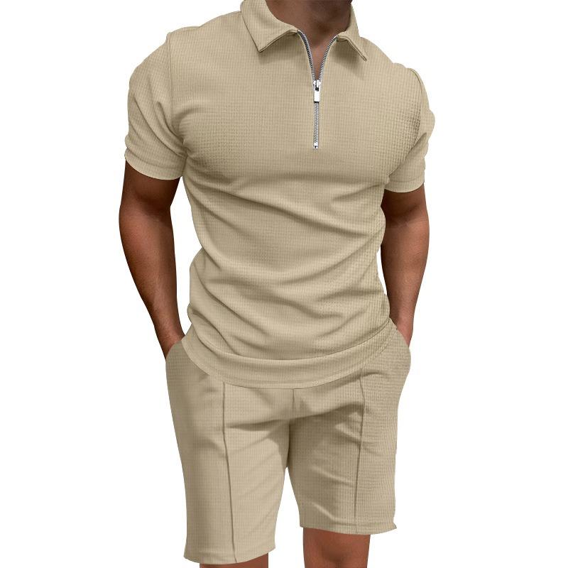 IHUASU Men's Fashion Casual Summer Spring Short Sleeve POLO Neck Shorts Set Elegant