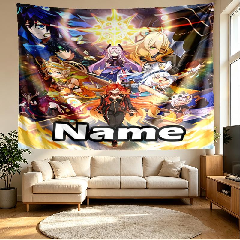 Custom Name Personalized Genshin Impact Print Tapestry, Wall Art Decor, Bedroom, Dorm, Apartment, LivingRoom, Party Backdrop, Gift for Birthday