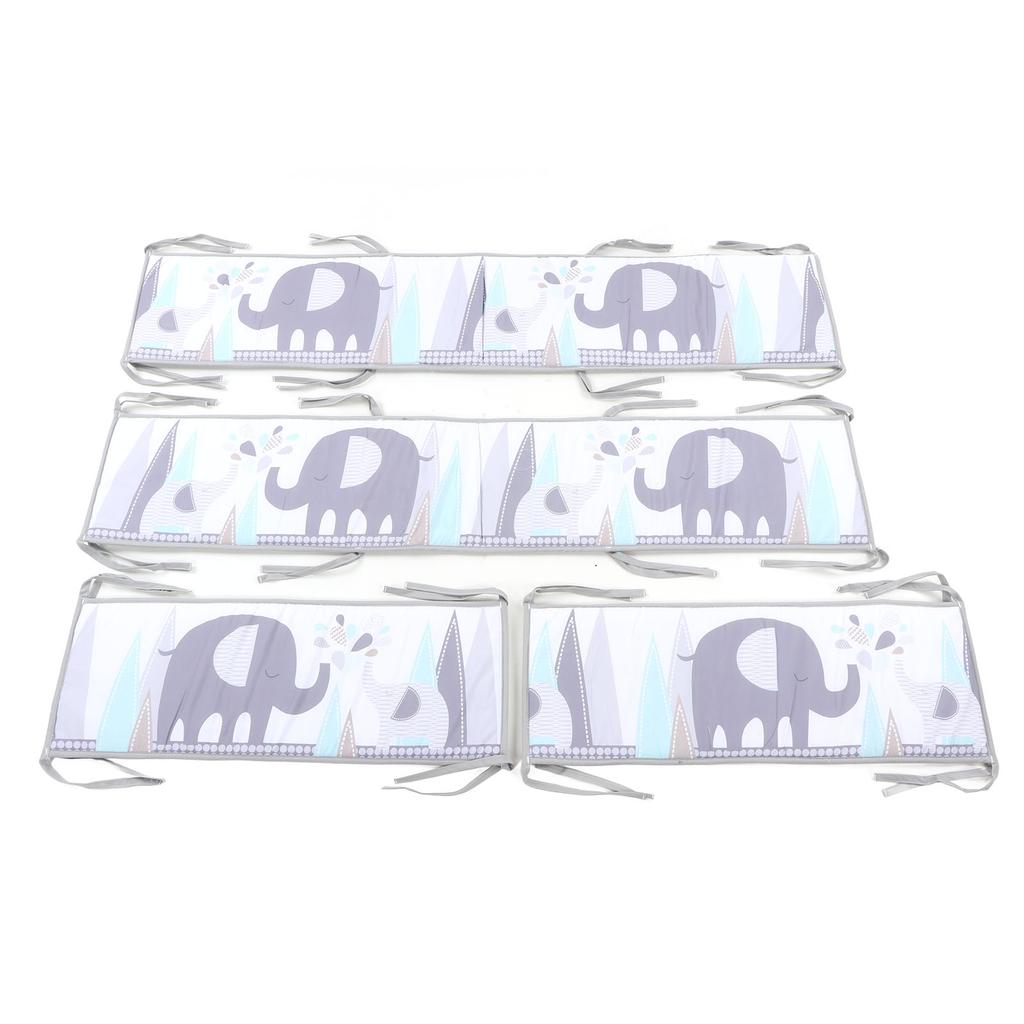 Комплект мягкой защитной подкладки для детской кроватки с милым принтом и дышащими однотонными полосками для мальчиков