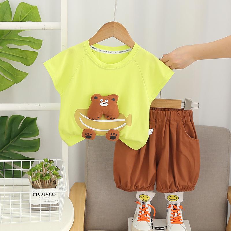 0-5-летний комплект с короткими рукавами для мальчика Детская футболка с круглым вырезом и рисунком Повседневные шорты Милая детская одежда