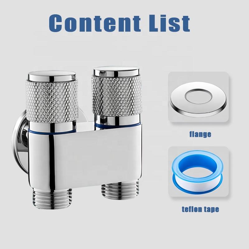 G1/2" Standard Brass 1 in 2 Out Angle Valve Cleaning Toilet Bidet Sprayer Shattaf Double Handle Wall Mounted Set for Bathroom