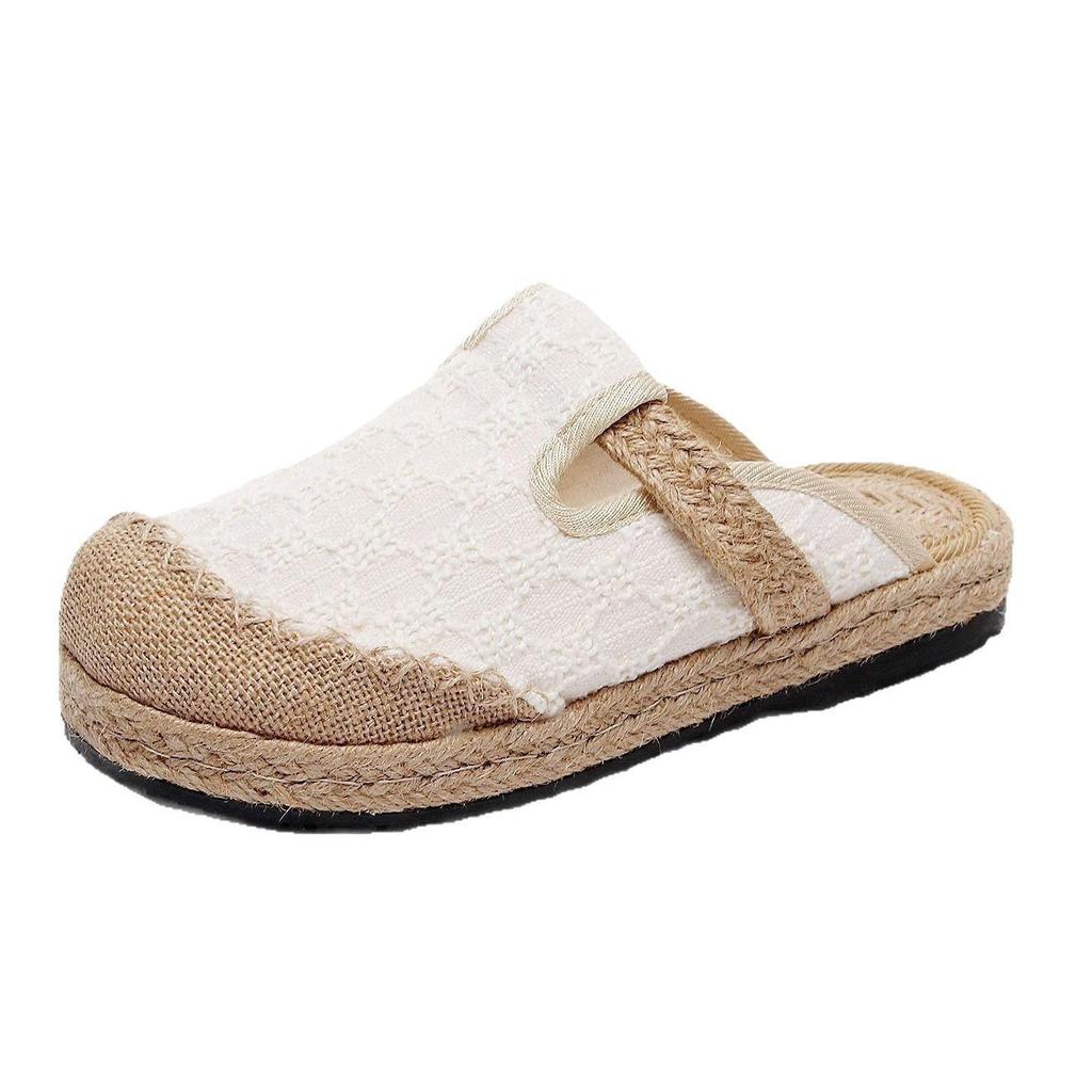 2025 Весна и Осень Женская Элегантная Льняная Обувь в Национальном Стиле - Дышащие, Большие Носки, Тапочки в Стиле Колледжа
