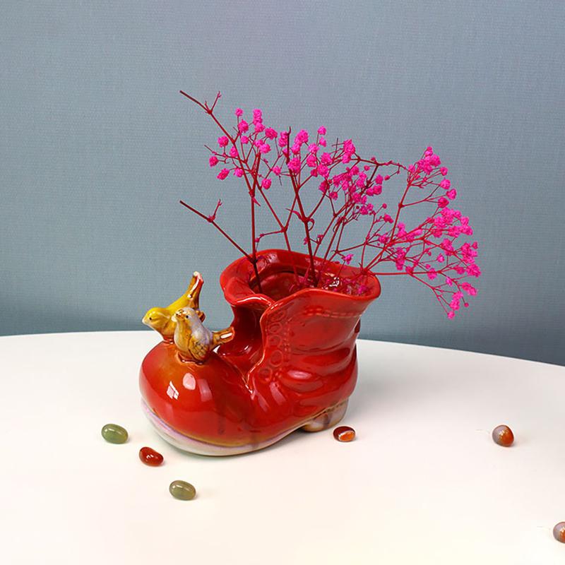 Керамическое рукоделие Маленькие сапожки Форма обуви Цветочный горшок Ваза для цветов Контейнер для ручек Настольное хранение Горшок для посадки суккулентов Домашний декор