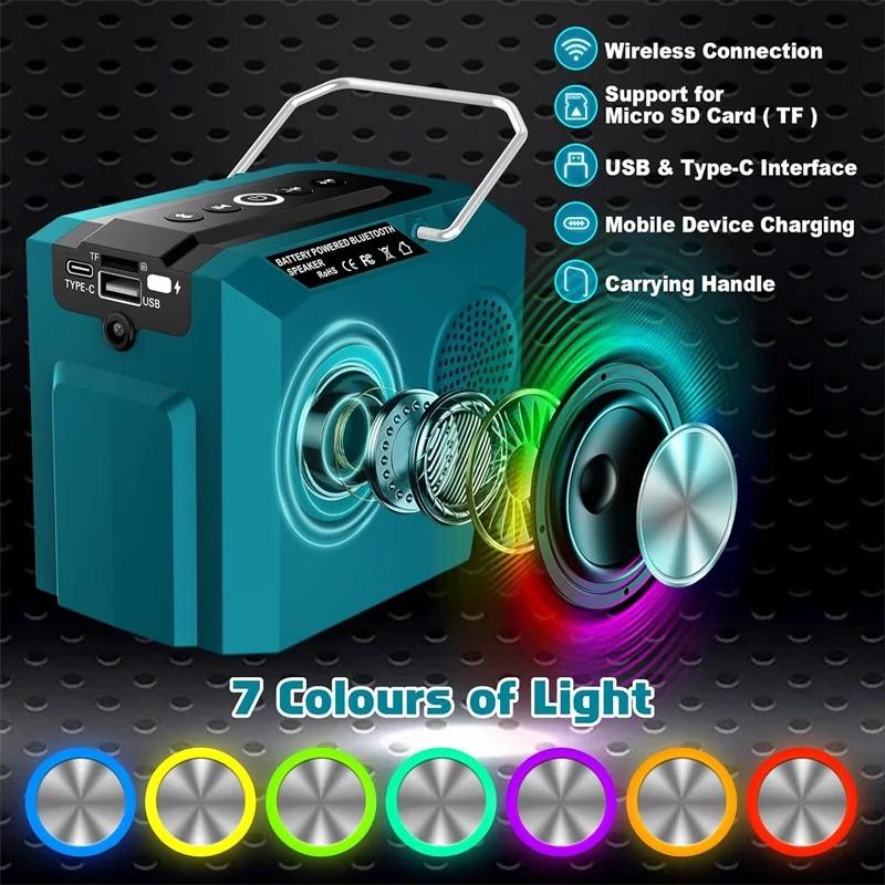 Беспроводной Bluetooth-динамик с двойной диафрагмой для Makita/Dewalt/Milwaukee/Bosch, литиевая батарея 18 В с USB