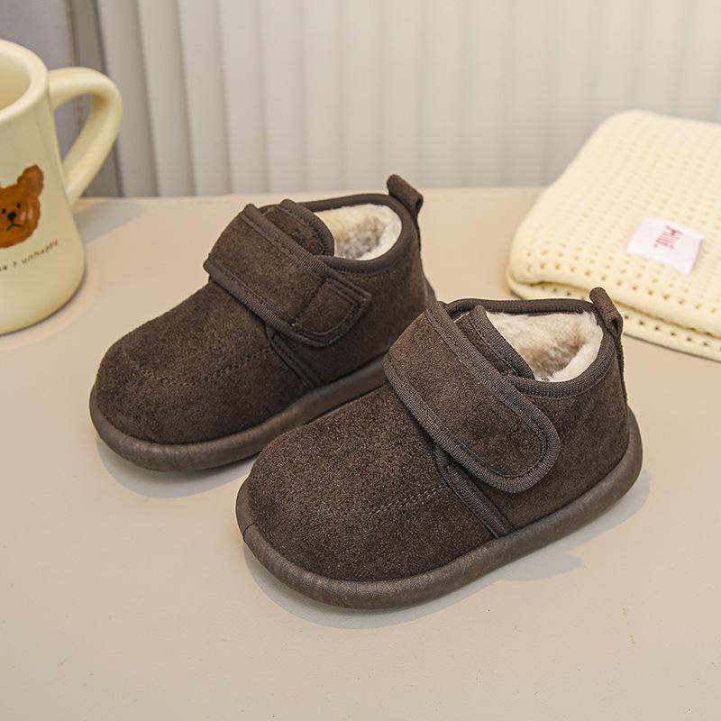 Зимние ботинки Birkenstock в корейском стиле для девочек 2025 года, на толстой подошве, с мехом - Теплые, модные, однотонные хлопковые ботинки для детей