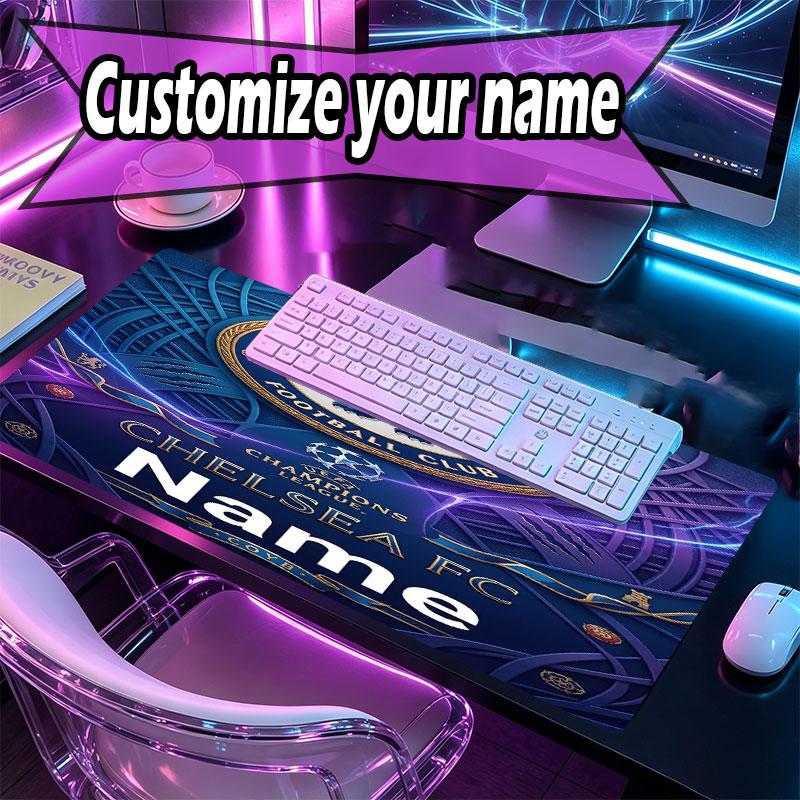 Custom Name Personalized Chelsea Football Club Pattern Mousepad, Laptop PC Desk Mat, Decorative Desk Mat for Home Keyboard Pad Gift