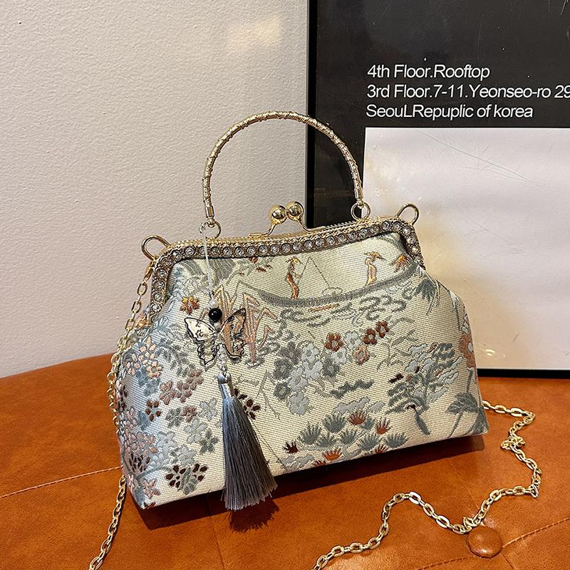 Цветочный клатч для женщин, дизайнерский замок-ракушка с зажимом, ручная работа, кисточки, блестящие сумки, цепочка, сумка-мессенджер на плечо