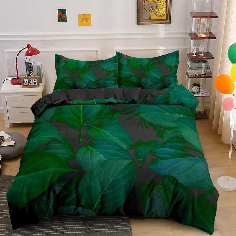 3D Printed Duvet Cover Set with Pillowcases Tropical Rainforest Bedding Set Green Tropical Plants Leaves Printed Bedding Set