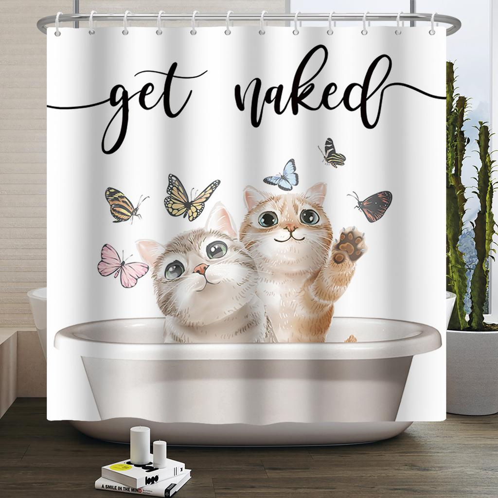 Забавная шторка для душа с котами, мультяшные милые коты, собака, детская шторка для душа для ванной, водонепроницаемый полиэстер, домашний декор, шторки для душа