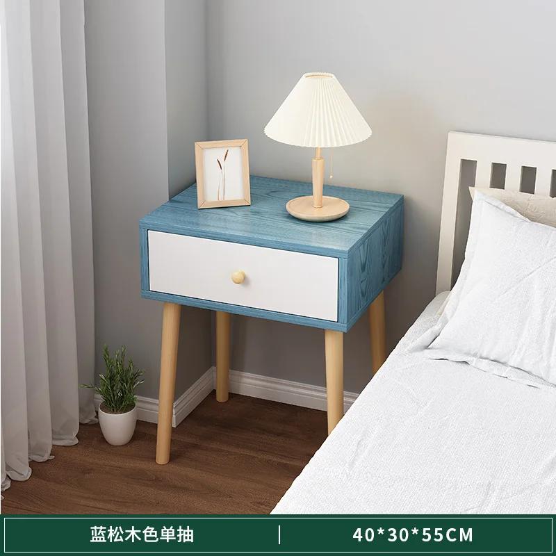 Современная тумбочка с ящиком, прикроватный столик с ножками из массива дерева, очаровательный практичный прикроватный столик с открытой полкой для хранения вещей