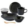 Aito Seisakusho Dinnerware Set for Single Midnight Mino Dishwasher and Microwave Made In 0567531 "Natural Color" Set, 6-Piece Living, Black, Ware,