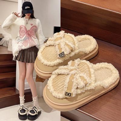 Мода 2024 НОВИНКА Мода Зима Теплые хлопковые тапочки с обхватом пальцев Толстая мягкая подошва Шлепанцы Женские Комнатные Домашние Нескользящие Туфли на плоской подошве