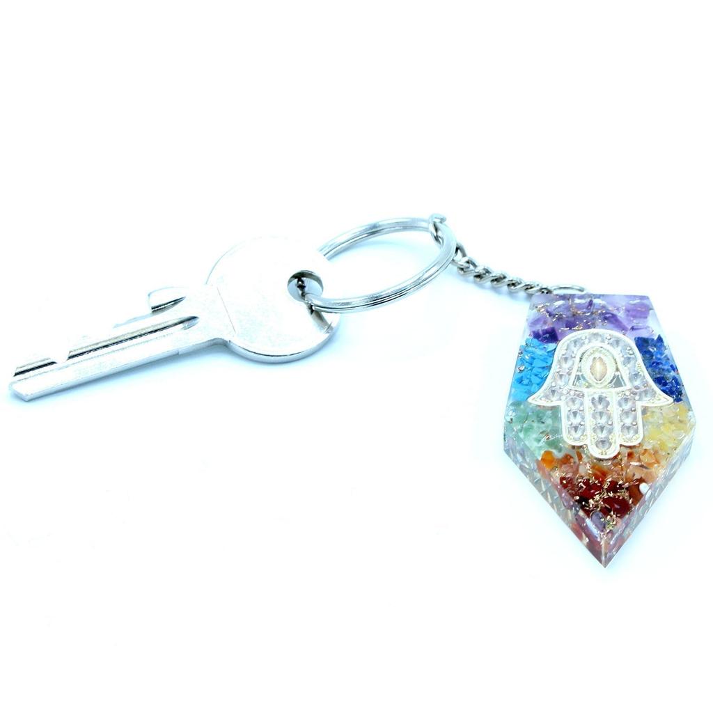 2x Orgonite Keychain Gemstone Chakra Hamsa