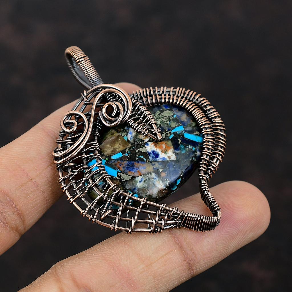 Copper Multi Turquoise Pendant Copper Wire Wrapped Gemstone Pendant Beautiful Copper Jewelry Handmade Pendant Gift For Mom Wire Wrap Jewelry