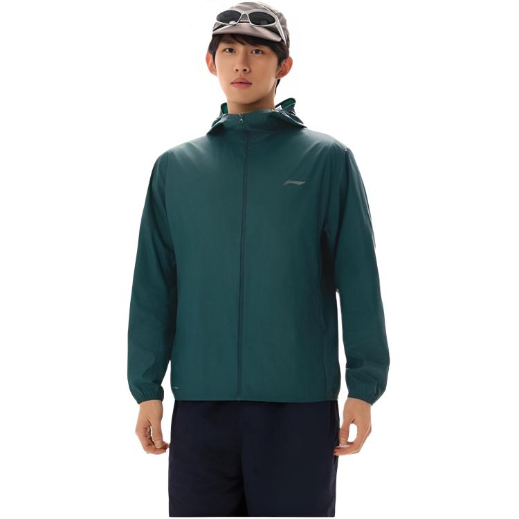 Li-Ning Однотонная ветровка с капюшоном на молнии, повседневная мужская верхняя одежда AFDW721-8
