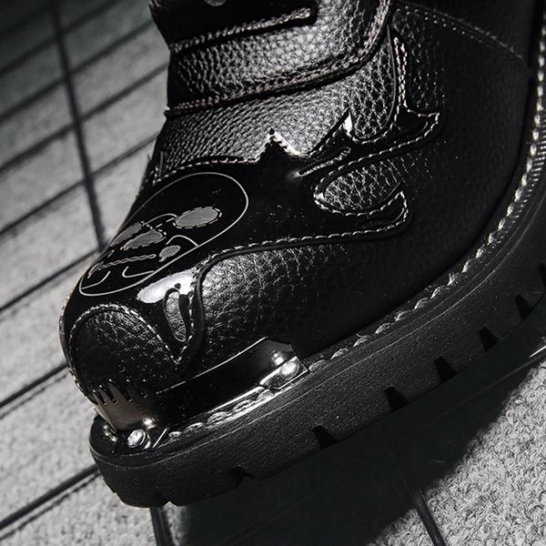 Men's Cowhide Genuine Leather Work Boots, Military Combat Boots, Gothic Skull Punk, Motorcycle Martin Boots, Mens Riding