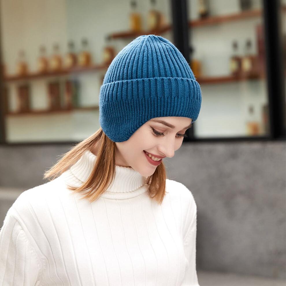 Morttic Winter Caps Beanies for Women Men Knitted Beanie Earflap Hat Warm Knit Skull Cap Beanie (Blue)