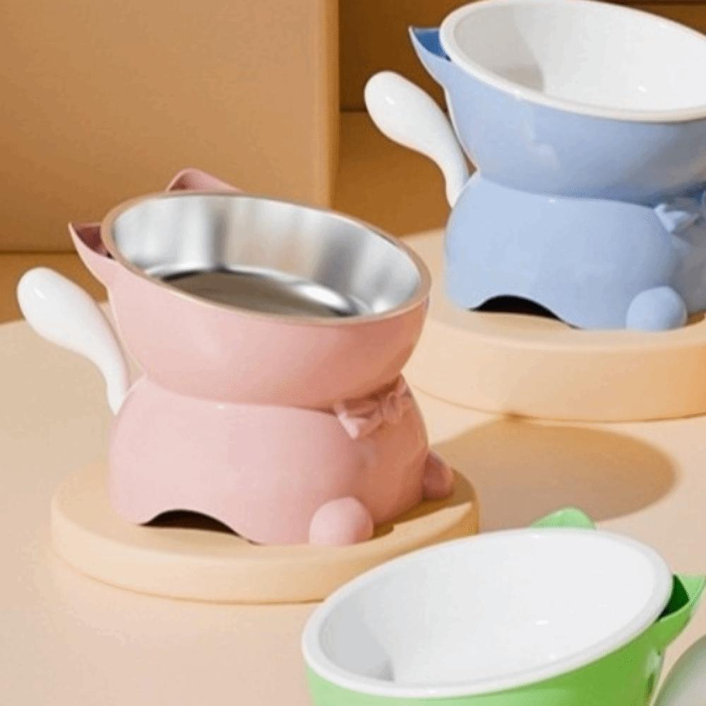 Anti-knock Neck Protection Bowl Anti-spill High Foot Bowl Solid Color Elevated Cat Bowl  Indoor Use