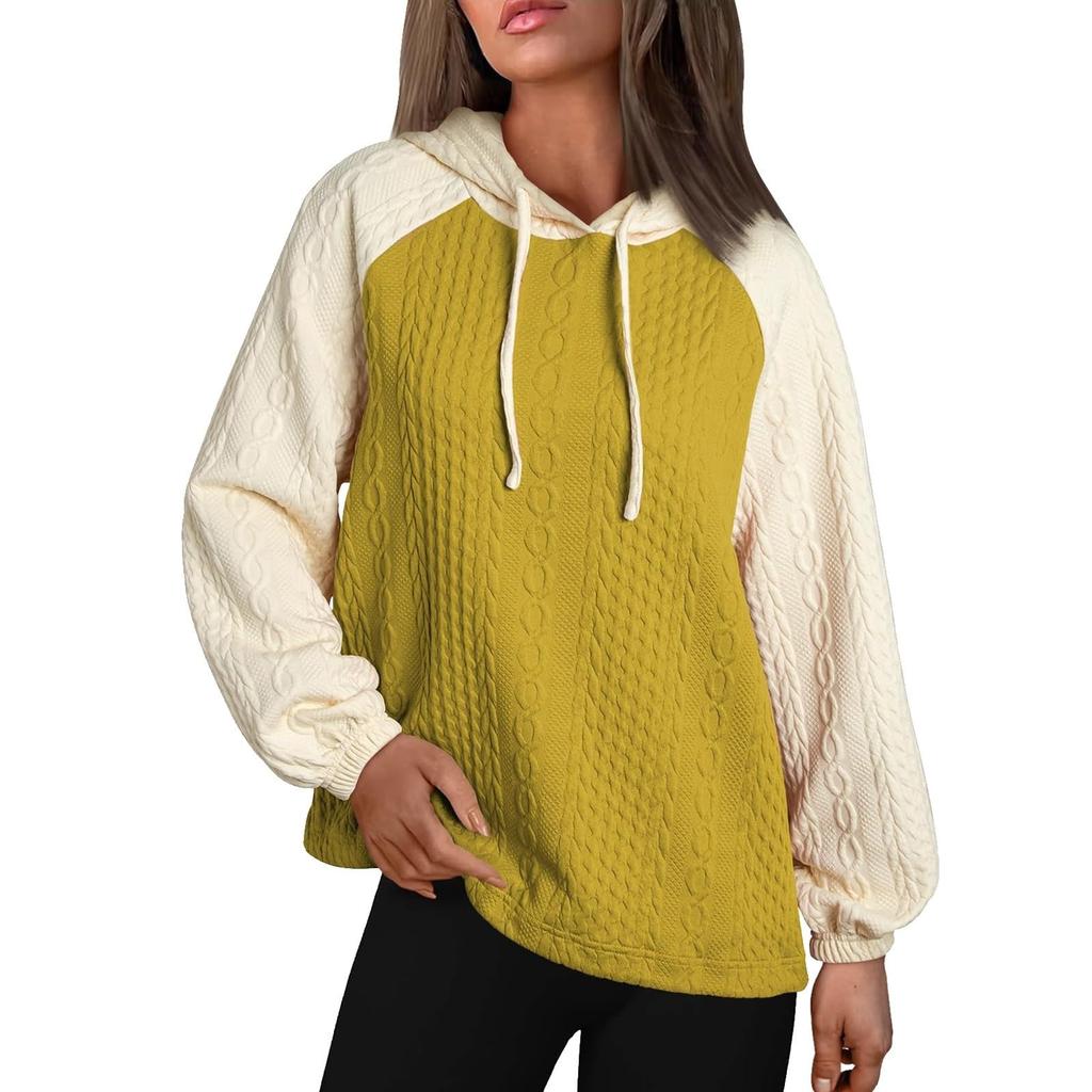 Женская модная толстовка с капюшоном и завязками, с длинными рукавами, контрастная повседневная толстовка