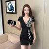 V-Neck Sleeveless Colorblock Bodycon Mini Dress High Waist Sexy Fit 2026