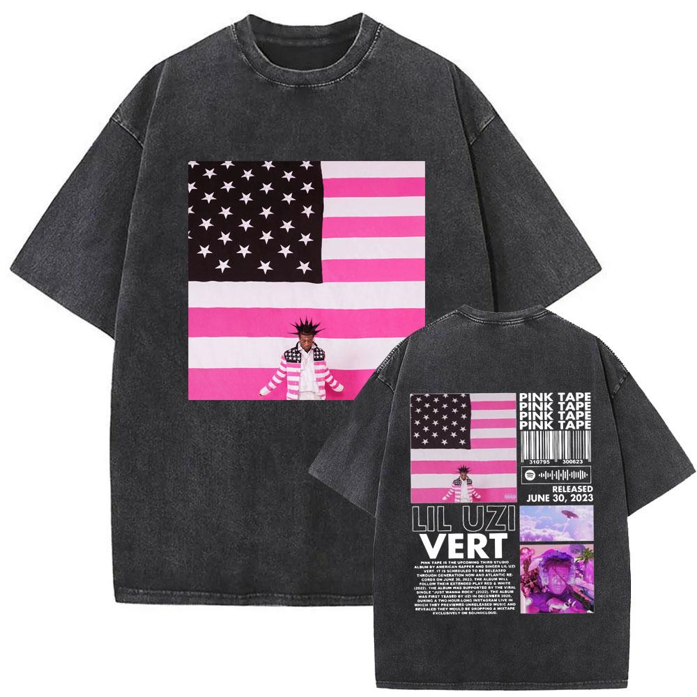 Рэпер Lil Uzi Vert Розовая Лента Винтажная Стиранная Футболка Мужская Женская Хип-Хоп Мода Поп Музыка Футболки Мужская Хлопковая Оверсайз Футболка