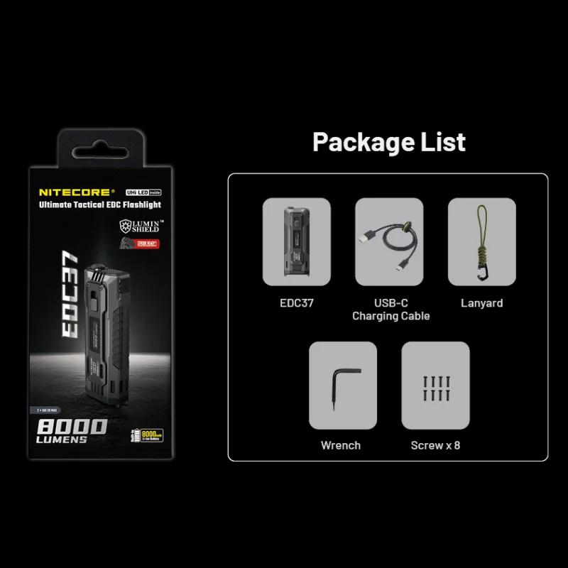 Nitecore EDC37 8000 Lumens Ultimate Tactical EDC Flashlight, Bulit-in Battery, Type-C Rechargeable Troch Light