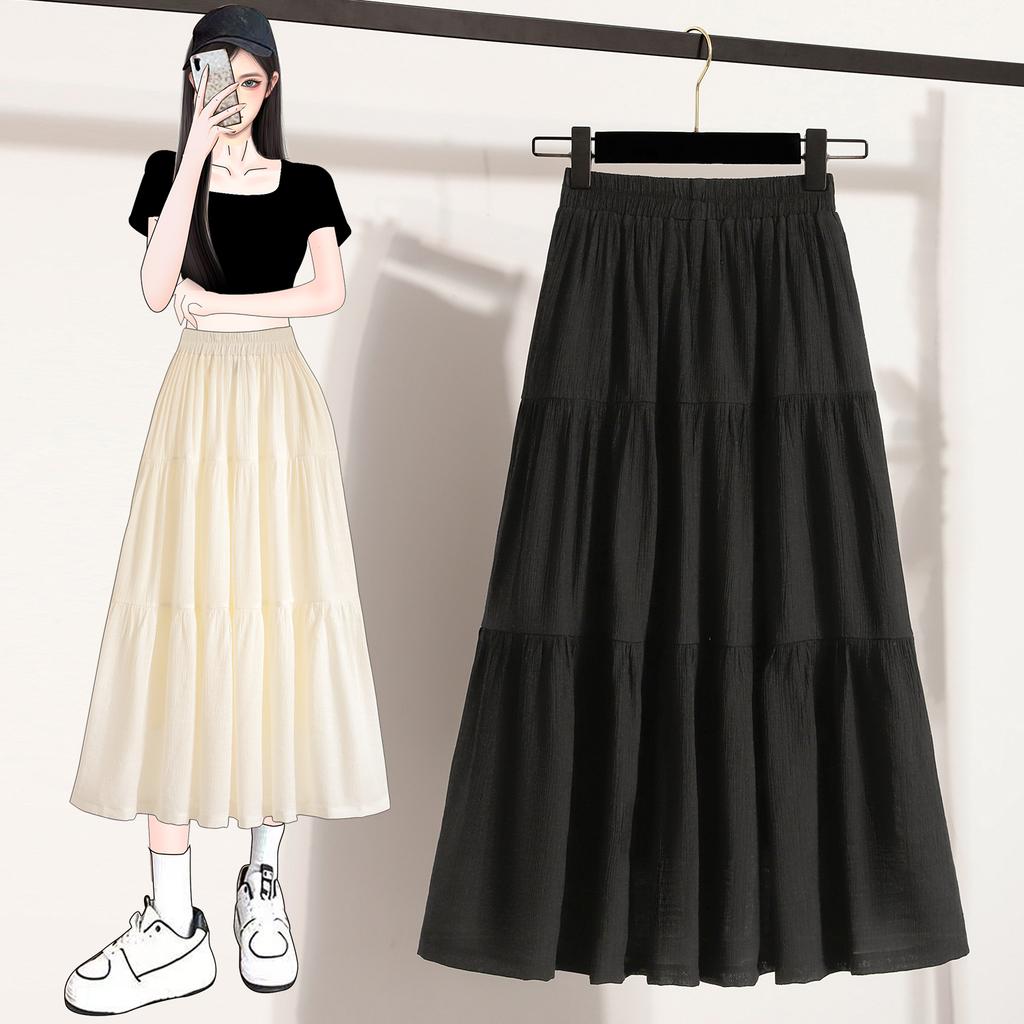 Dimanaf 2025 Plus Size Summer Elastic Long Skirts High Waist Casual Women Loose Skirt Pleated Fashion Vintage Maxi