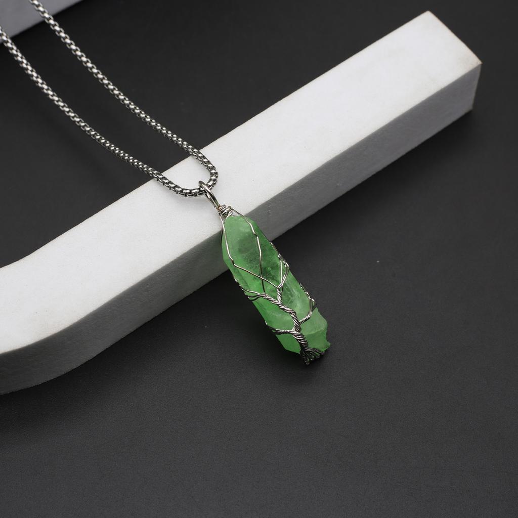 Women Necklace Natural Stone Hexagonal Pyramid Winding Pendant Necklace For Women Birthday Gift Chain 60 CM