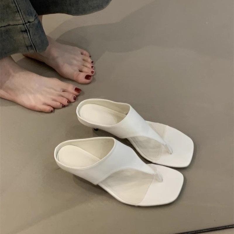 Кожаная верхняя одежда ретро высокие каблуки женские сандалии с открытым носком простой темперамент тонкие каблуки шлепанцы обувь