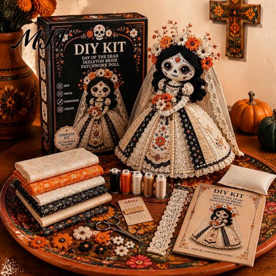 Набор для начинающих вышивка Хэллоуин Пэчворк Кукла DIY Kit, Скелет Ведьма Девочка Ручная работа Творческий Подарок Тканевый Craft для Новичков,