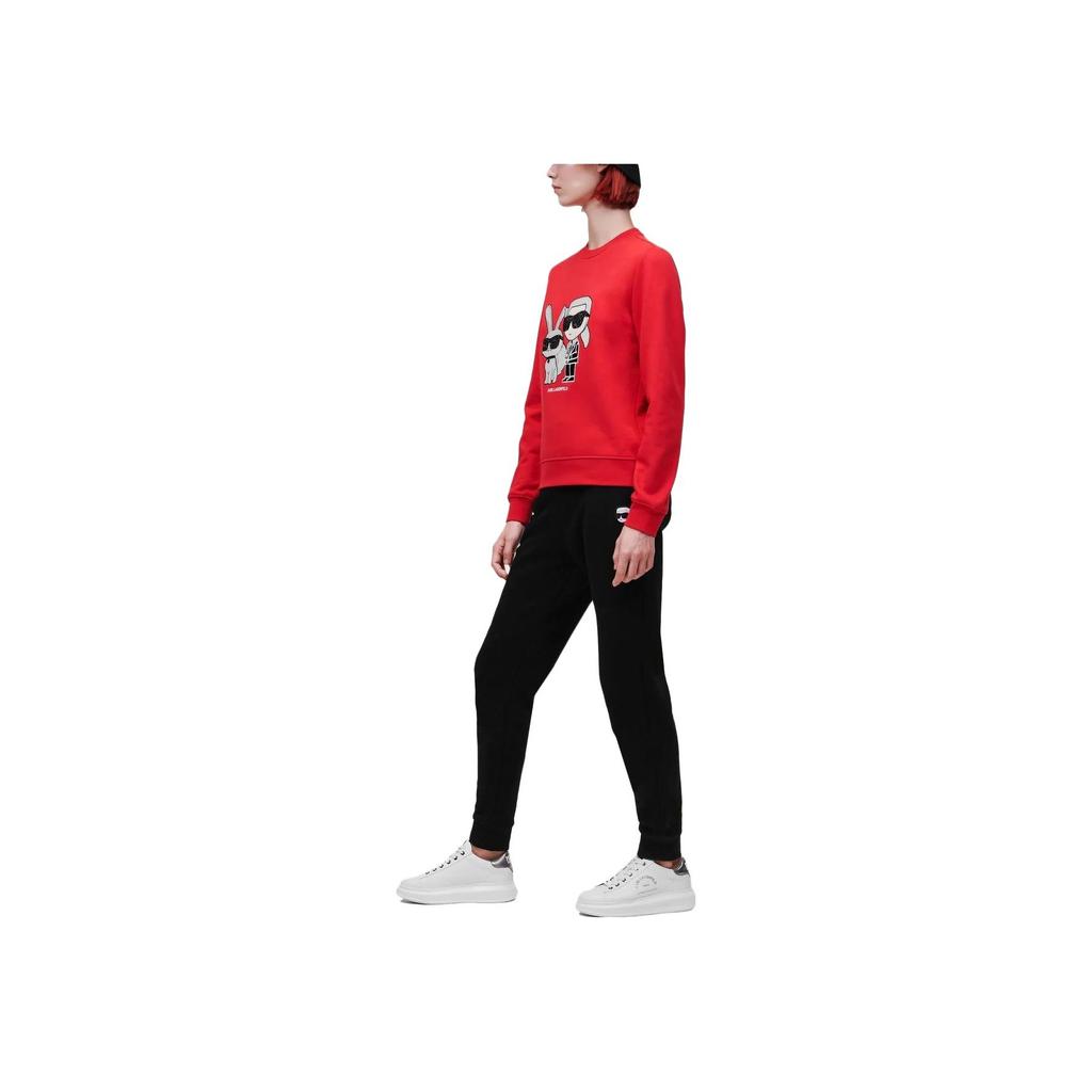 Karl Lagerfeld Urban Street Commuting Party Light Luxury Cartoon Print Round Neck Long Sleeve Pullover Sweatshirt Women sweatshirt Red 230W1809496