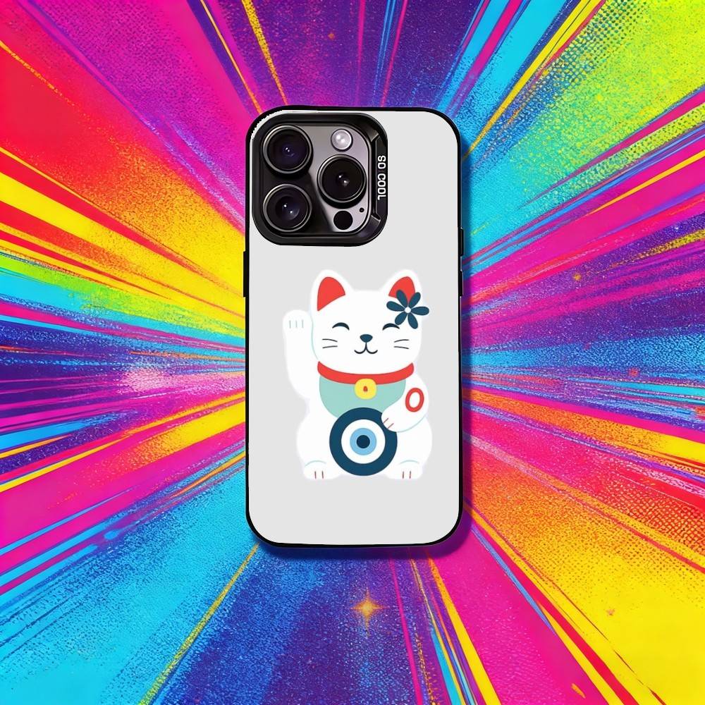 Cute Lucky Maneki Neko Cat Phone Case For IPhone 16 17 15 14 12 13 Pro Max Black Color Shockproof Cover